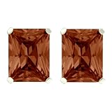 Platinum Plated Sterling Silver 9x7mm Emerald-Cut Chocolate Brown Cubic Zirconia Four-Prong Stud...