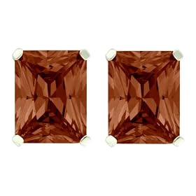 Buy Platinum Overlay Sterling Silver 9x7mm Emerald-Cut Chocolate Brown Cubic Zirconia Four-Prong Stud... by Amazon.com Collection