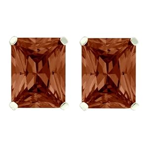 Buy Platinum Overlay Sterling Silver 9x7mm Emerald-Cut Chocolate Brown Cubic Zirconia Four-Prong Stud... by Amazon.com Collection