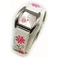 Spirit Flower Design White Quartz Ladies Cuff Watch