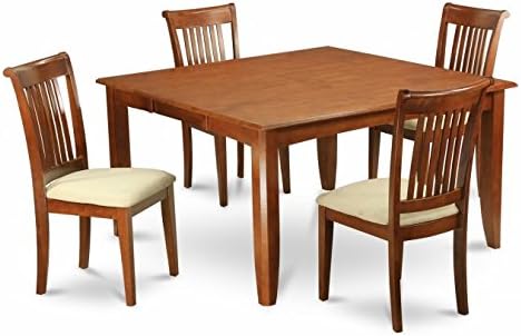 East West Furniture PFPO5-SBR-C 5-Piece Parfait Square Table with 18 in. Butterfly Leaf & 4 upholstered Seat Chairs in Saddle Brown Finish