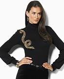 Lauren by Ralph Lauren Sweater, Valenta Beaded V-Neck Black/Black M