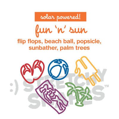 Stretchy Shapes Silly Bands, Animal Bands 20 Band Pack, Fun in The Sun Flip Flops, Beach Ball, Popsicle, Sunbather, Palm Trees Solar Powered Wear 'em in the Sun and Watch the Colors Change