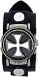 Flip Top Steel Cross White Trendy Design Round Steel White Case Punk Rocker Biker Black Wide Leather Band Wrist Watch
