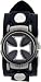 Flip Top Steel Cross White Trendy Design Round Steel White Case Punk Rocker Biker Black Wide Leather Band Wrist Watch