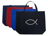 Large Black Fish Tote Bag - Created using all the names of Jesus throughout the Bible
