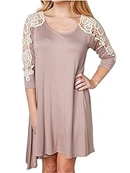 Sexy Cutout Lace-Up Long Sleeves Cotton Scoop Neck  Shirt  Dress