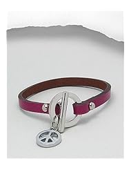 Pink Peace Symbol Leather Bracelet In White Base