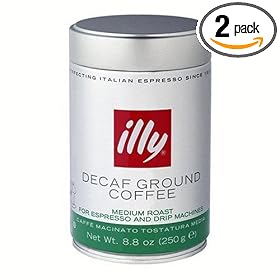 illy Caffe Decaffeinated Ground Coffee (Medium Roast, Green Band) Coffee, 8.8-Ounce Tins (Pack of 2)