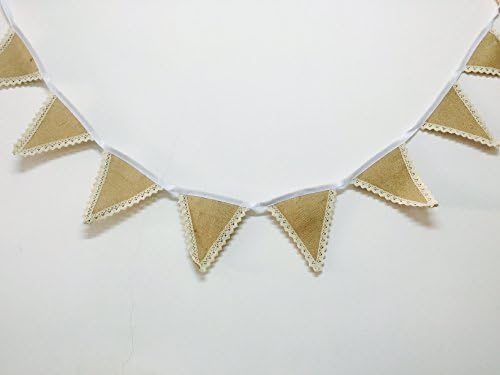 Vintage flag Burlap Hessian Ivory Lace Trims Bunting Rustic Wedding Banner Garland Birthday Party Hanging Decoration