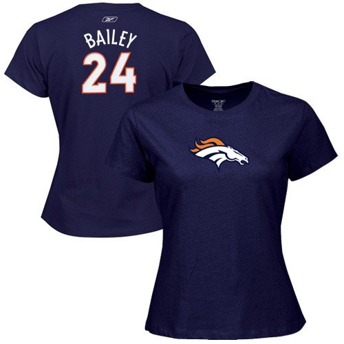 Reebok Denver Broncos #24 Champ Bailey Ladies Navy Blue Net Player Premium T-shirt (X-Large)