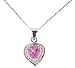 9ct White Gold Diamond Set Created Pink Sapphire Heart Pendant on 18" Curb Chain