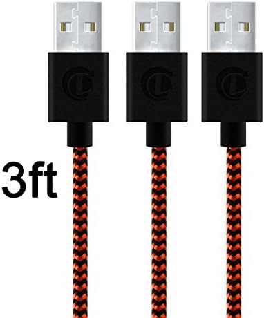 USB Cable, Colohas 3Pack 3FT Nylon Braided High Speed Sync Data and Charging Cable Cord with Alumnium Heads for Android, Samsung Galaxy s7, Kindle Fire, HTC, PS4 and Other Tablet Smartphone (Orange)