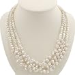 EXP Handmade Multistrand White Pearl Necklace With Silver Flower Beads