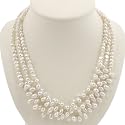 Handmade Multistrand White Pearl Necklace With Silver Flower Beads