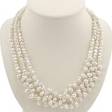 Handmade Multistrand White Pearl Necklace With Silver Flower Beads