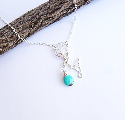 Sterling Silver Seedling with Hummingbird and Turquoise Stone Necklace