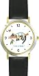 Siamese Cat Sleeping on Tree Limb - Butterfly - Cat Cartoon or Comic - JP Animal - WATCHBUDDY&reg; DELUXE TWO-TONE THEME WATCH - Arabic Numbers - Black Leather Strap-Size-Women's Size-Small