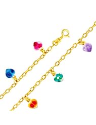 14K Yellow Gold Heart Enamel Baby Bracelet with Spring-ring Clasp - 6" Inches