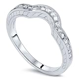 .25ct Curved Band Real Diamond Antique Engraved Enhancer 14K White Gold Ring