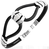 New Black Rubber Bracelet with Stainless Steel Design, Length 20cms.