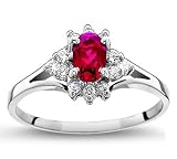 July-Created Ruby' Mother's Day Diamond Ring in 14k White Gold (H/I1-I2, 1/5 ct. tw.)
