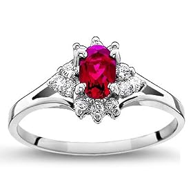 July-Created Ruby' Mother's Day Diamond Ring in 14k White Gold (H/I1-I2, 1/5 ct. tw.)