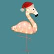 32" Pre-Lit Pink Flamingo with Santa Claus Hat Christmas Yard Art