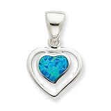 Sterling Silver Created Blue Opal Inlay Heart Pendant