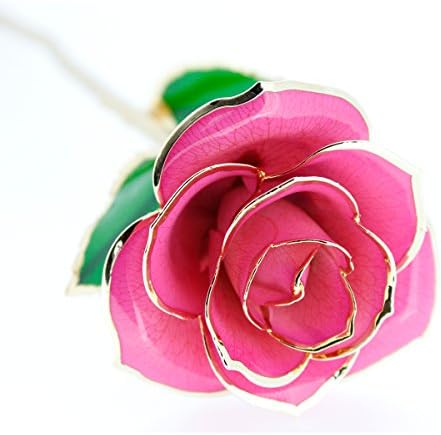 Inspiredbyfashionista Long Stem Dipped 24K Rose Foil Trim , Best Gift for Valentine's Day, Mother's day, Anniversary, Birthday Gift, Pink,XXL