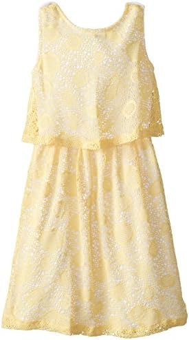 kc parker Big Girls' Lace Overlay Dress, Lemon Glass, 8