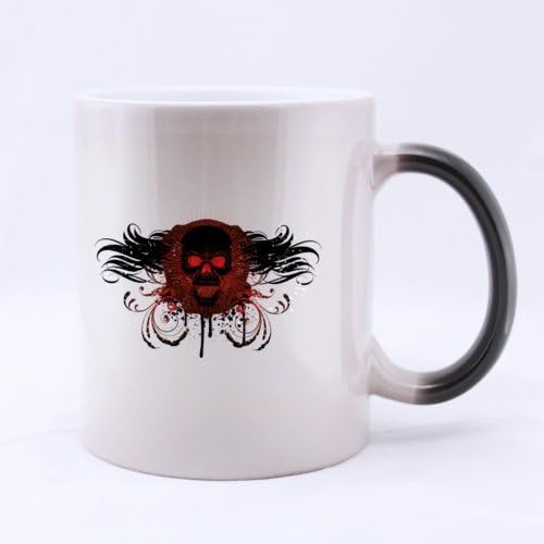 Ceramic Morphing Cool Horror Black Skull Mug 11 Ounces Heat Sensitive Color Changing Mug - Great Gift Idea