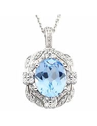 14K White Gold Oval Cut Sky Blue Topaz and Diamond Pendant -- LIFETIME WARRANTY