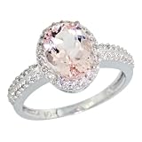10k White Gold ( 9x7 mm ) Halo Engagement Morganite Ring w/ 0.151 Carat Brilliant Cut Diamonds & 1.90 Carats Oval Cut Stone, 7/16 in. (11mm) wide
