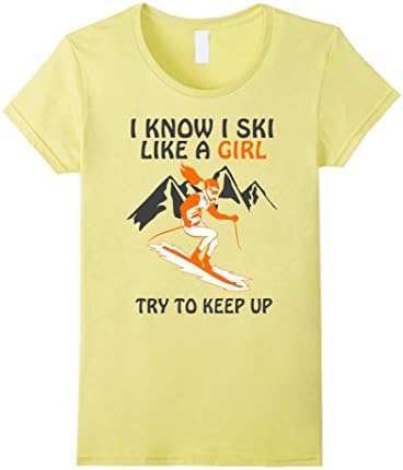 Women's I Ski Like A Girl T shirt Large Lemon