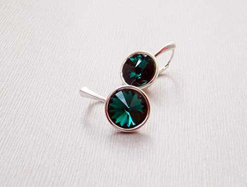 Emerald green Swarovski rivoli crystal dangle leverback earrings