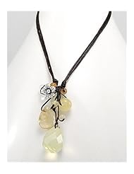 Light Yellow Cotton Waxed Thread Glass Necklace In White Base