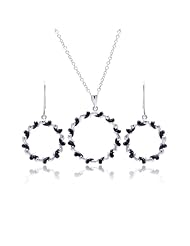 Nickel Free Sterling Silver Pendant & Earring Sets Open Circle Black CZ Wave Set
