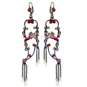 Vintage Style Pearls Dangle Earrings Angle RED 4Long