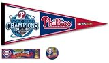 Philadelphia PHILLIES 2008 WORLD SERIES Champs PENNANT, Bumper Sticker, Button FAN Pack