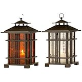 Set of 2 Iron and Glass Arts & Crafts Candle Lanterns