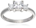 9ct White Gold AMR322803 Ladies Cubic Zirconia Princess Cut Trilogy Ring
