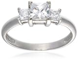 9ct White Gold Amr322803 Ladies Cubic Zirconia Princess Cut Trilogy Ring Size K