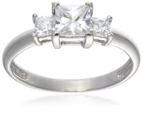 9ct White Gold AMR322803 Ladies Cubic Zirconia Princess Cut Trilogy Ring