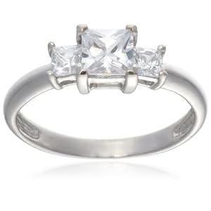 9ct White Gold AMR322803 Ladies Cubic Zirconia Princess Cut Trilogy Ring Size O