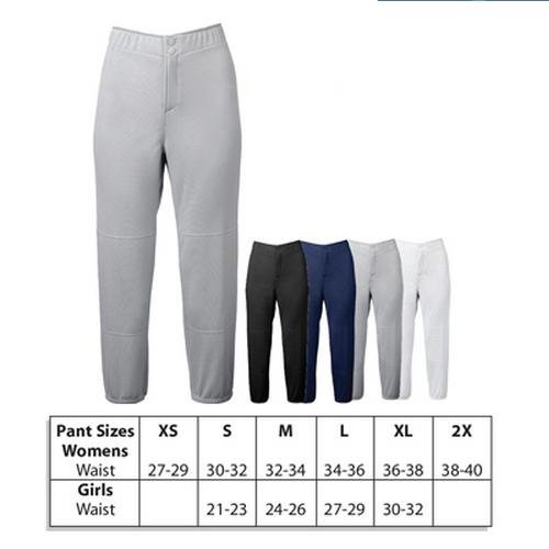 Girls/Womens Softball Pants Low Rise Hip Hugger Heavy Double Knit (4 colors/10 youth-adult sizes)