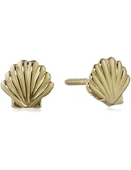 Girls 14k Gold Childrens Shell Motif Threaded Post and Thread-On Thread-Off Clutch Earrings