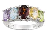 2.92CTW MULTI GEM 5 STONE PLATINUM OVER STERLING SILVER RING