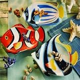 9 X 8 X 1 1/2 SNACK PLATES - HAND PAINTED 3-D CERAMIC - TROPICAL FISH Collection