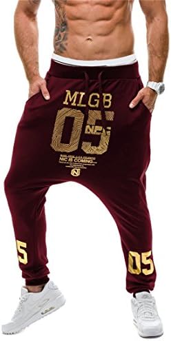 Nachuan Mens Hip Hop Letters Printed Harem Jogger Baggy Pants